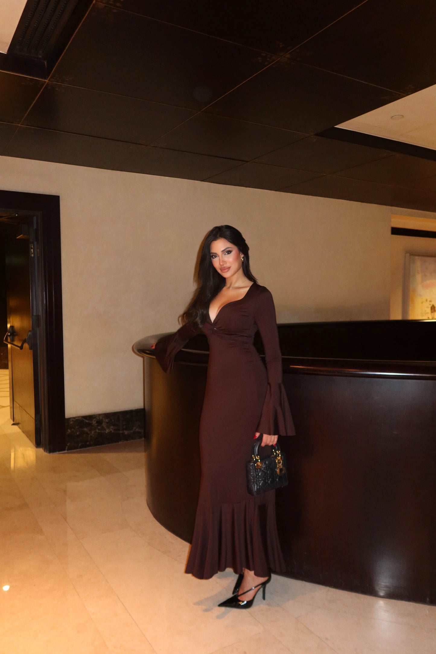 Brown Long Sleeve Dress