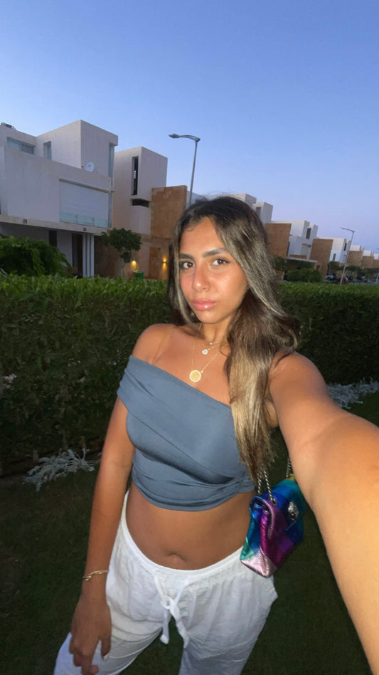 Gray one shoulder top