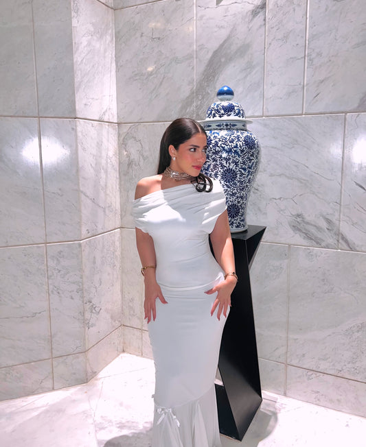 White Basic Ruffle Detail Dress