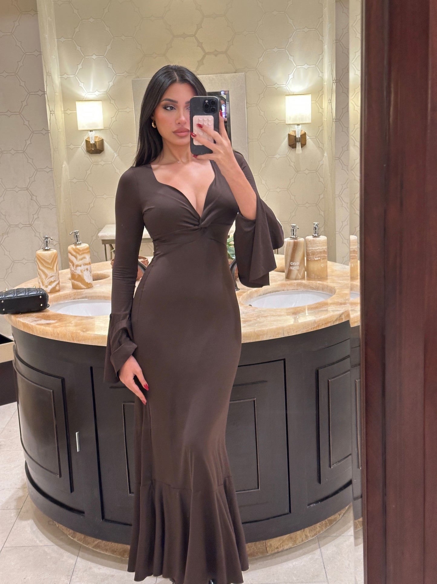 Brown Long Sleeve Dress