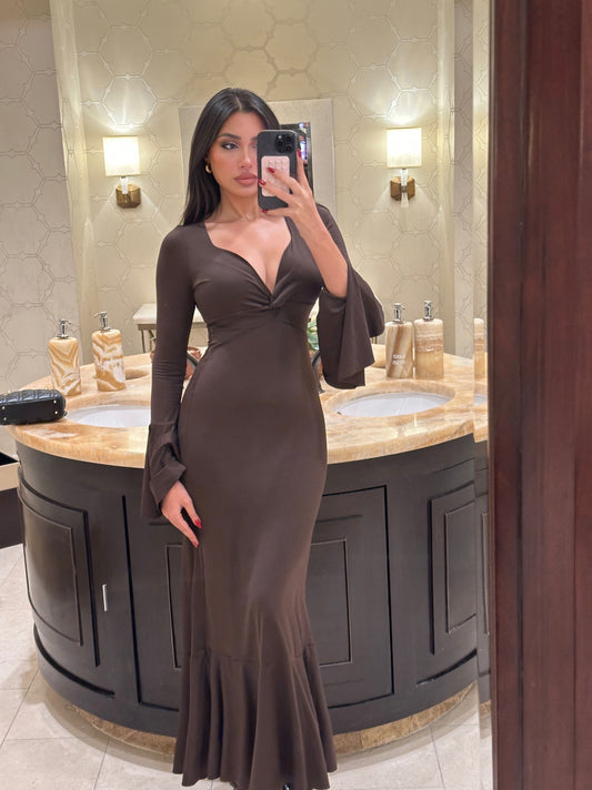 Brown Long Sleeve Dress