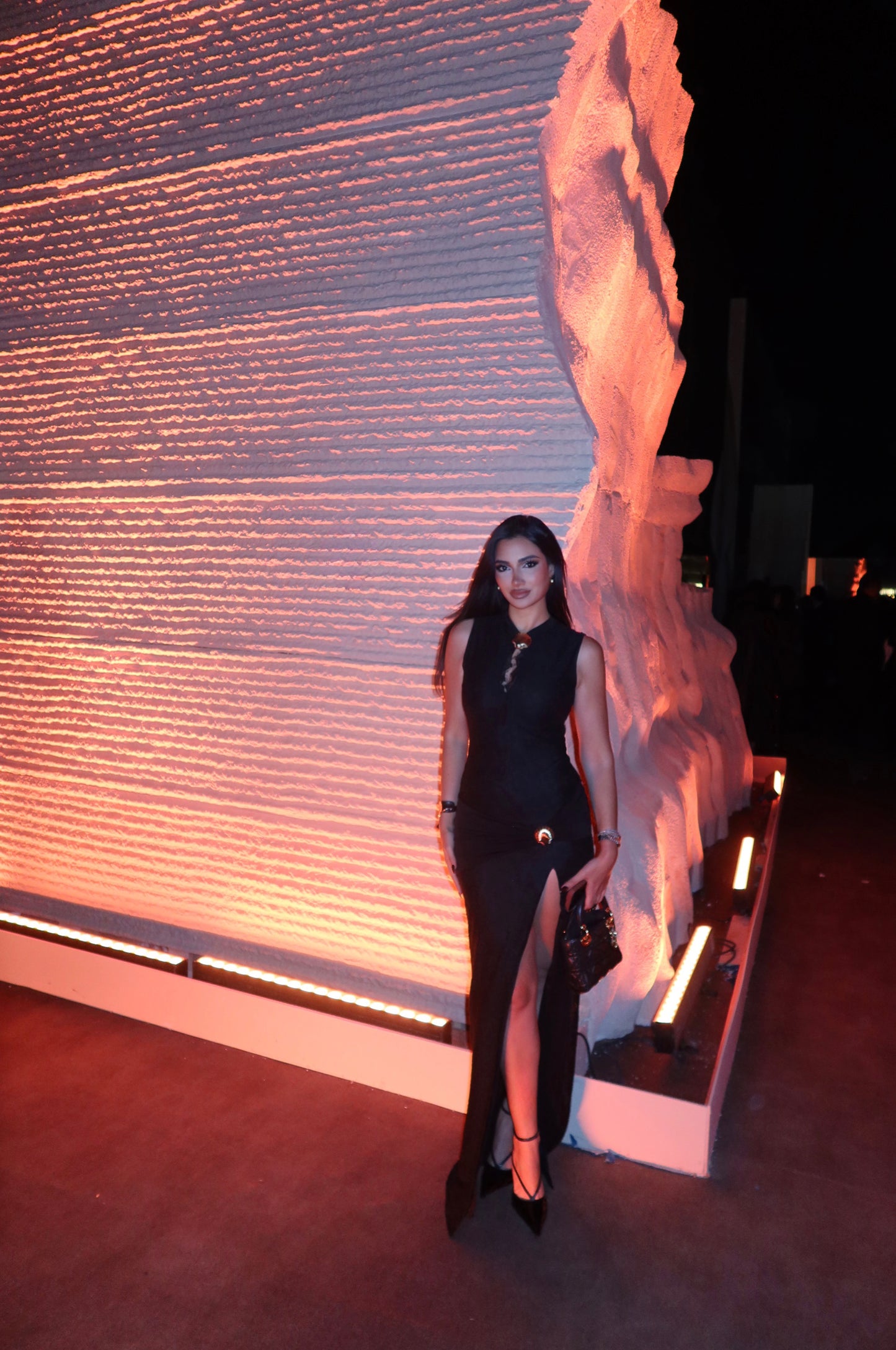 Black Brooch Detail Long Dress