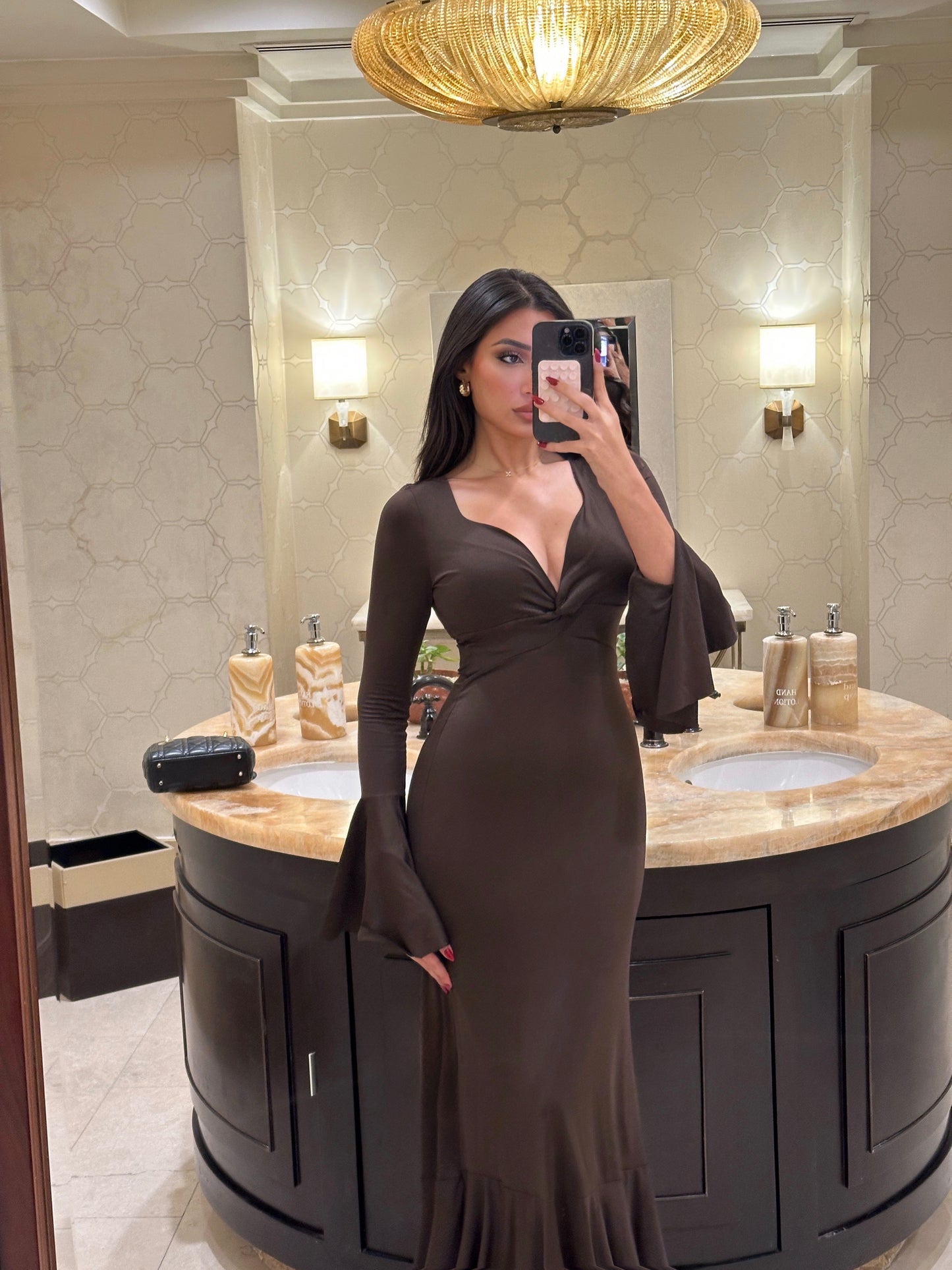 Brown Long Sleeve Dress