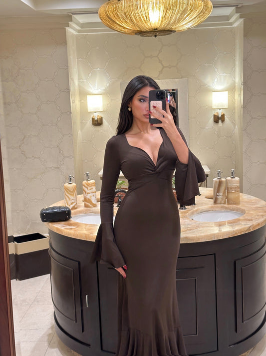 Brown Long Sleeve Dress