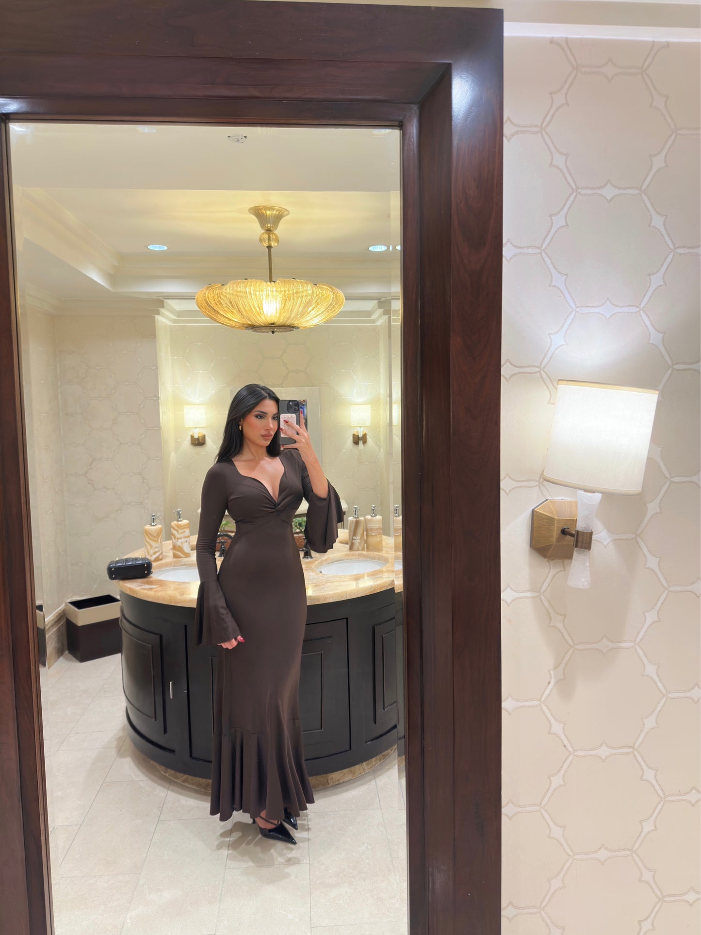 Brown Long Sleeve Dress