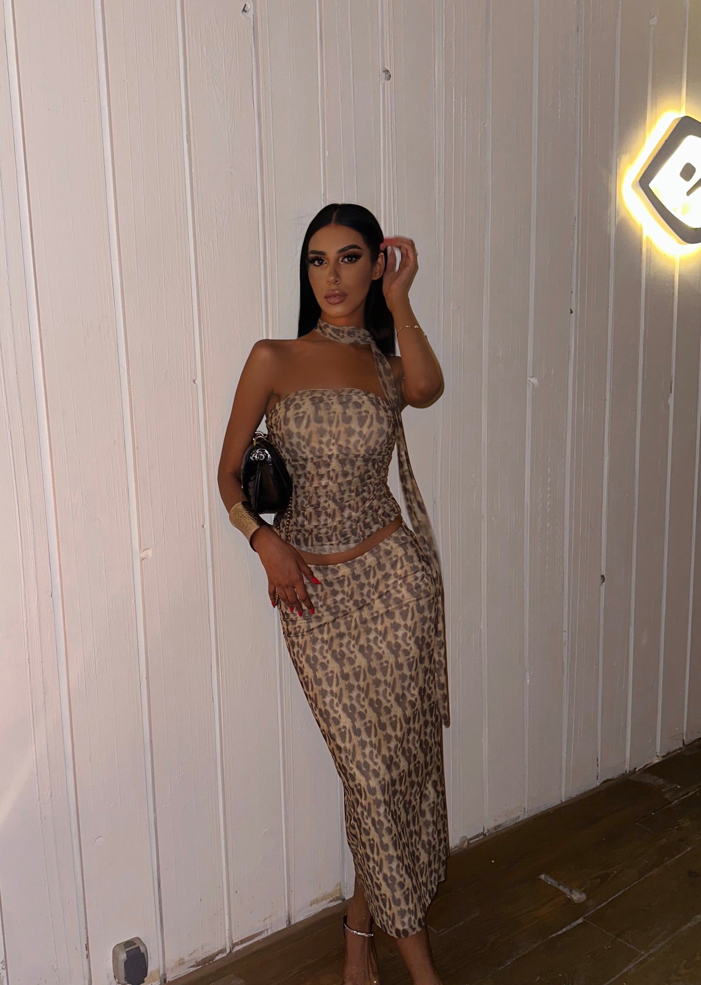 light LEOPARD BLOUSE SKIRT SET