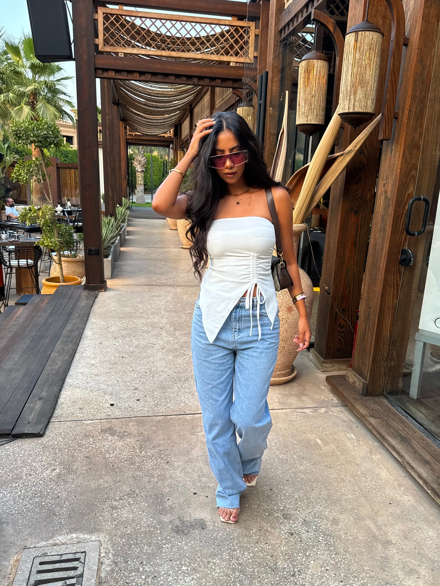 White Side Rope Strapless blouse