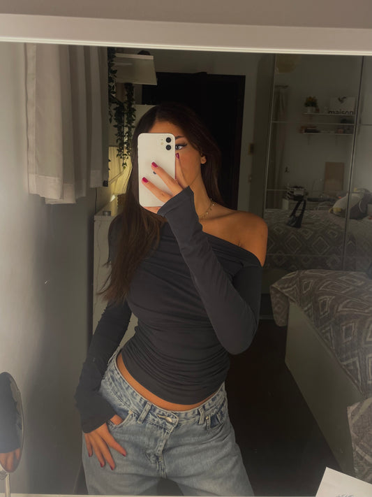 Gray ( sandy) off shoulder top - long sleeve