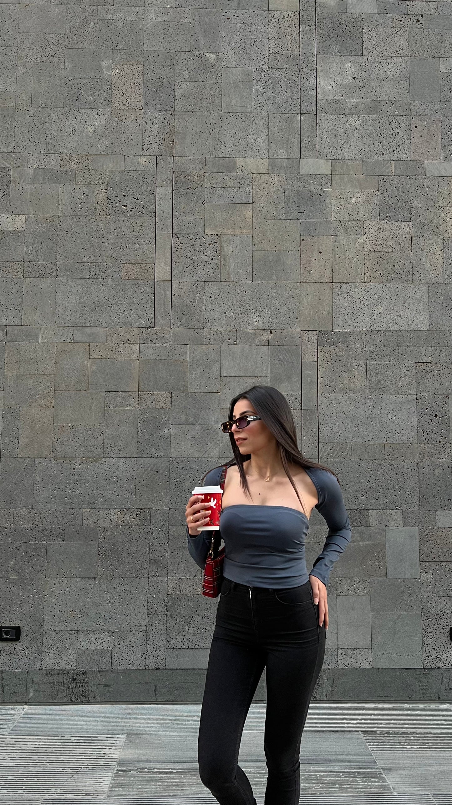 Gray 2 pieces -  Off-shoulder Crop Tops Long Sleeve