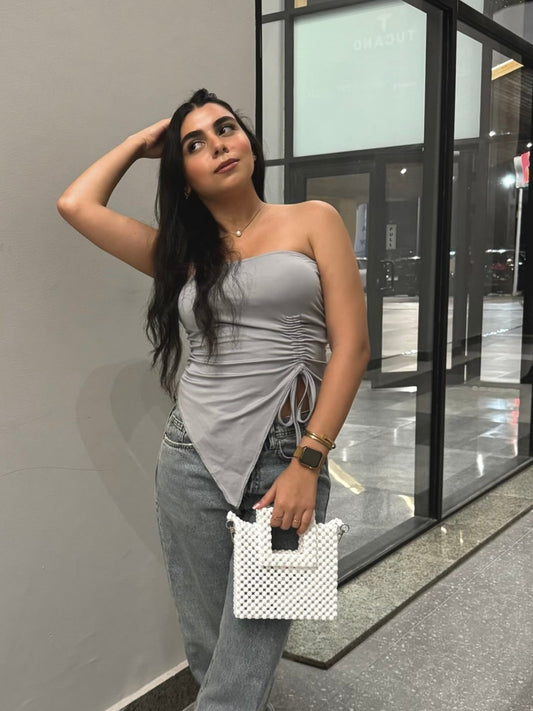 Gray Side Rope Strapless blouse