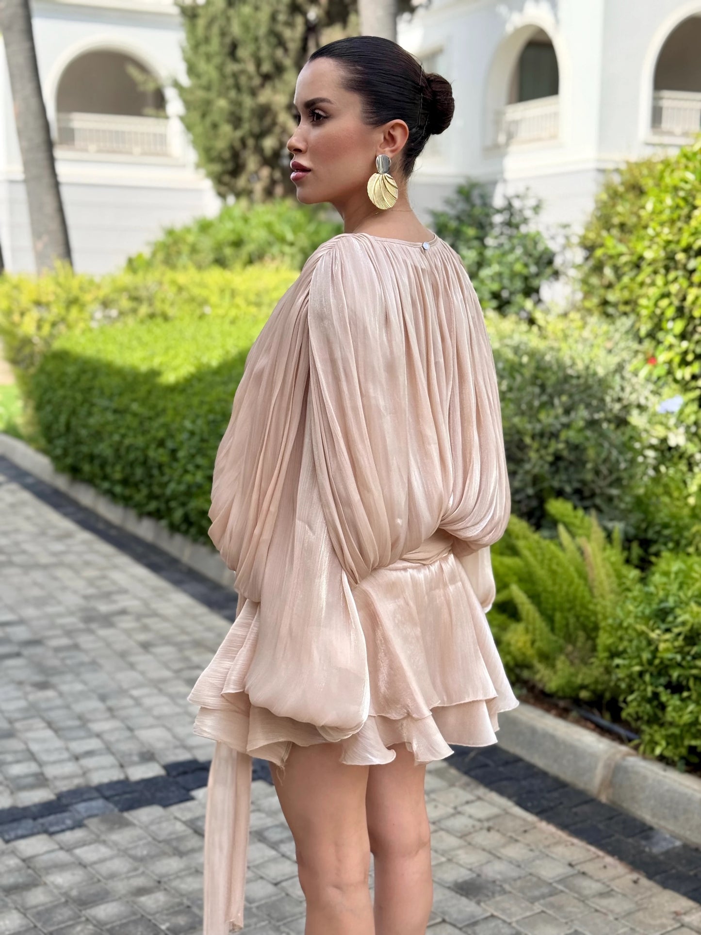 VANESYA Organza Fabric Lined Designer Mini Dress With short