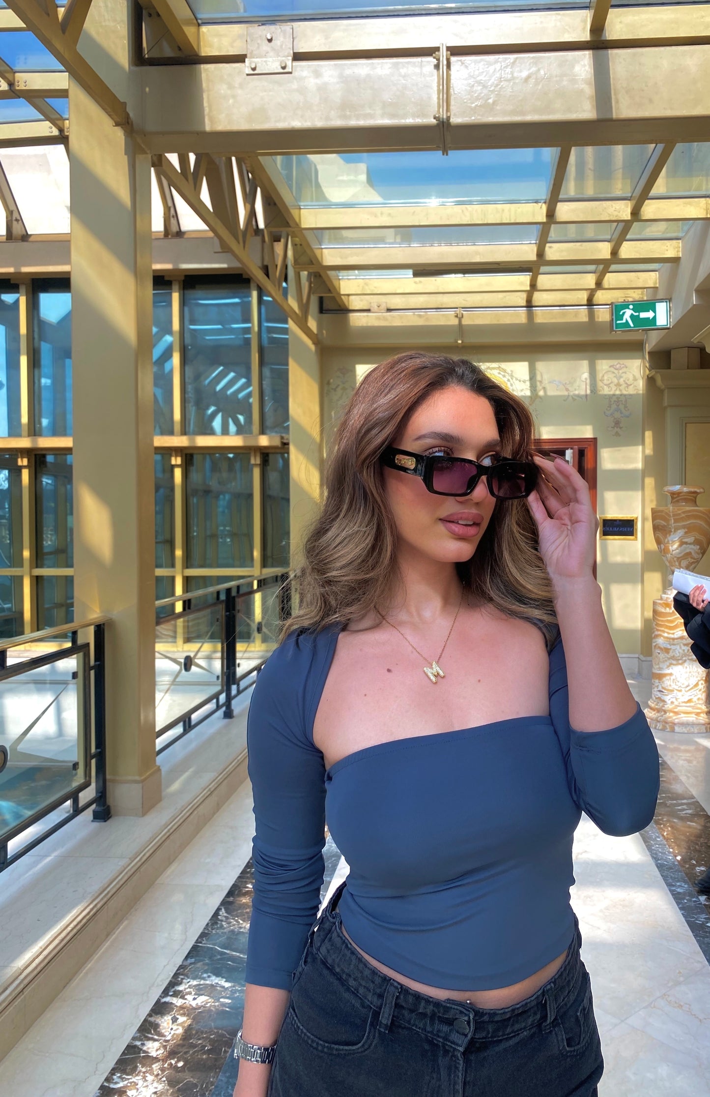 Gray 2 pieces -  Off-shoulder Crop Tops Long Sleeve