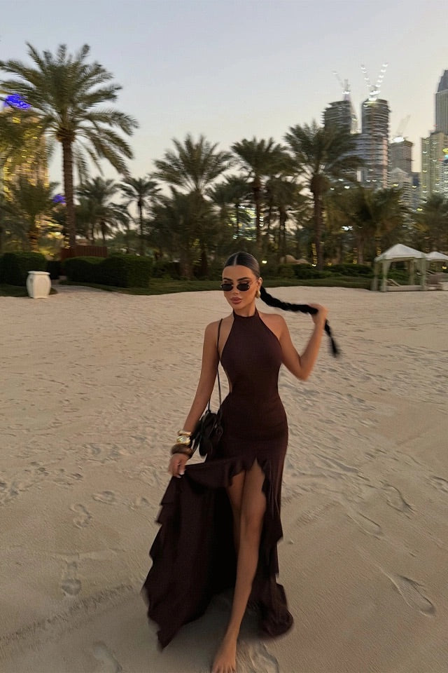 Brown Strappy Long Dress