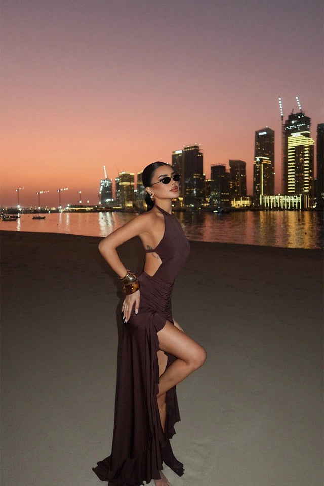 Brown Strappy Long Dress