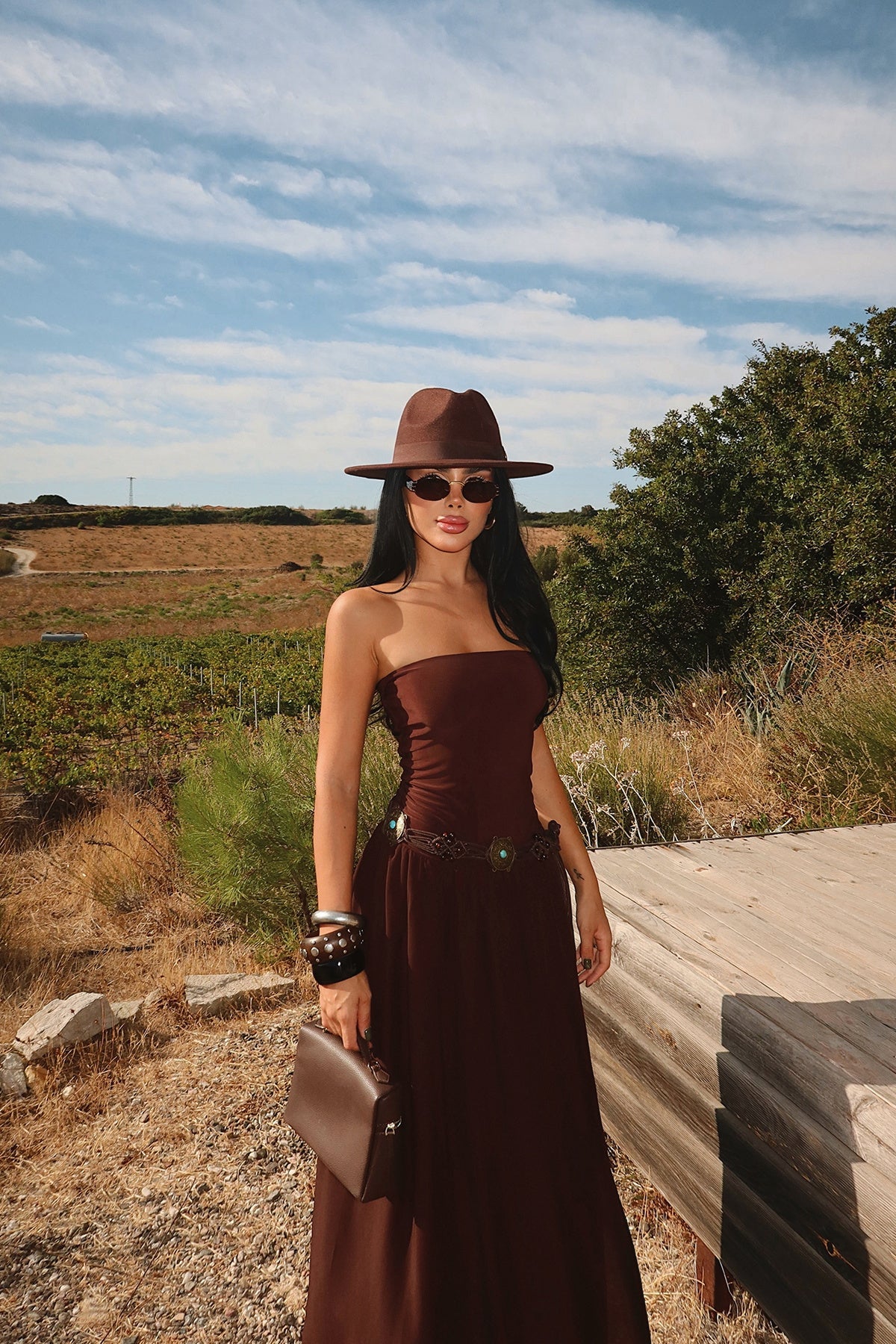 Brown Damson Maxi Dress