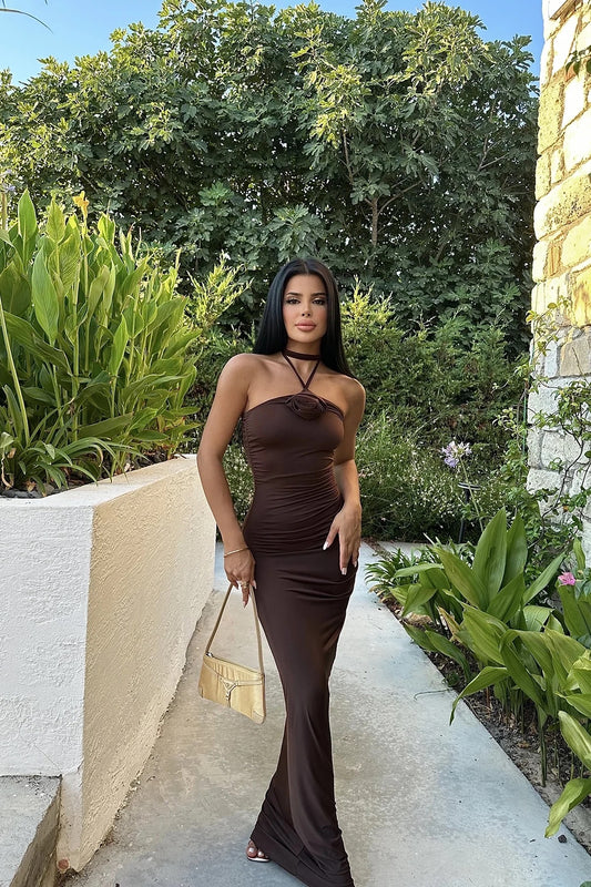 Brown Petite Tie-Up Dress