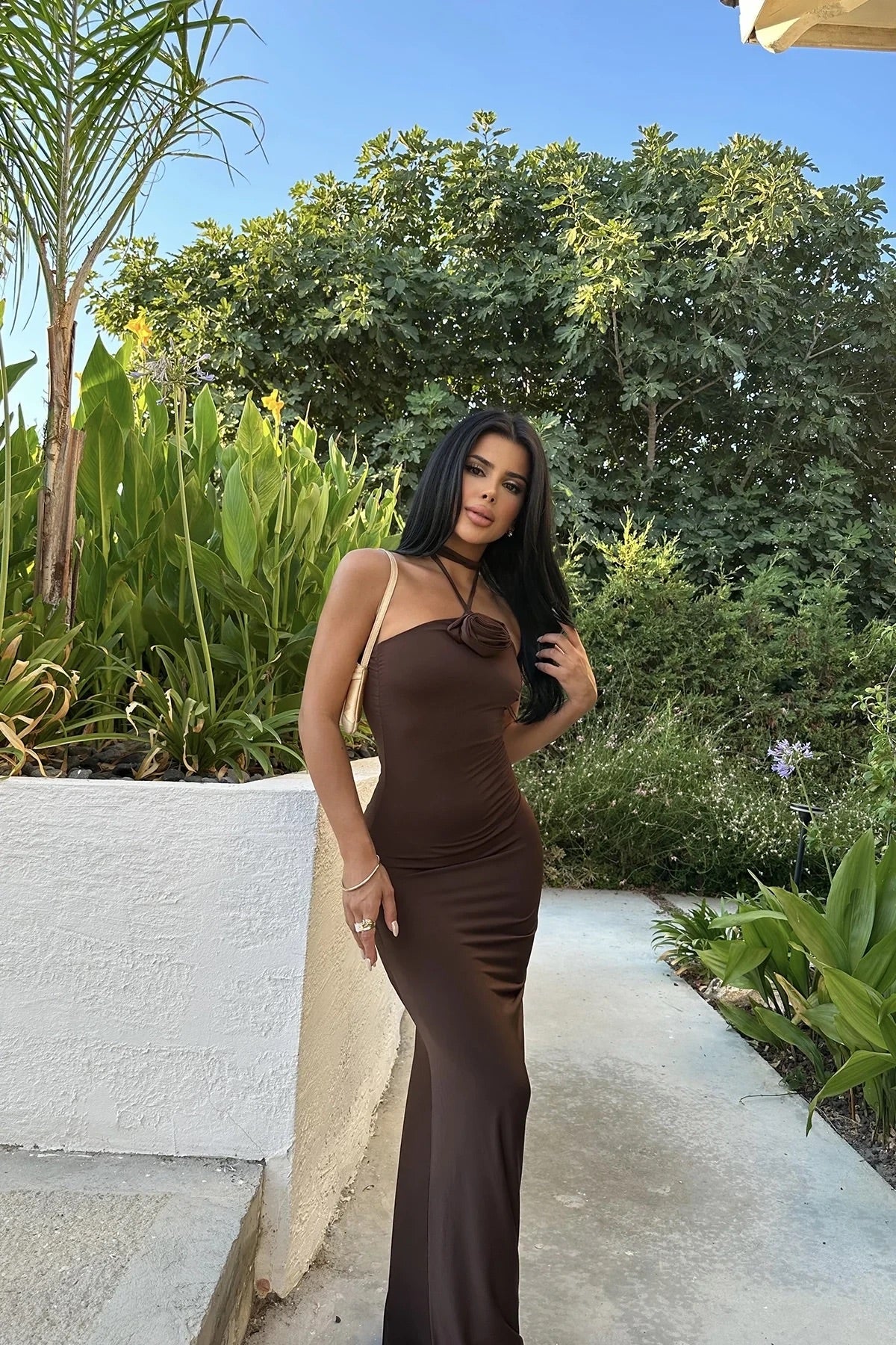 Brown Petite Tie-Up Dress