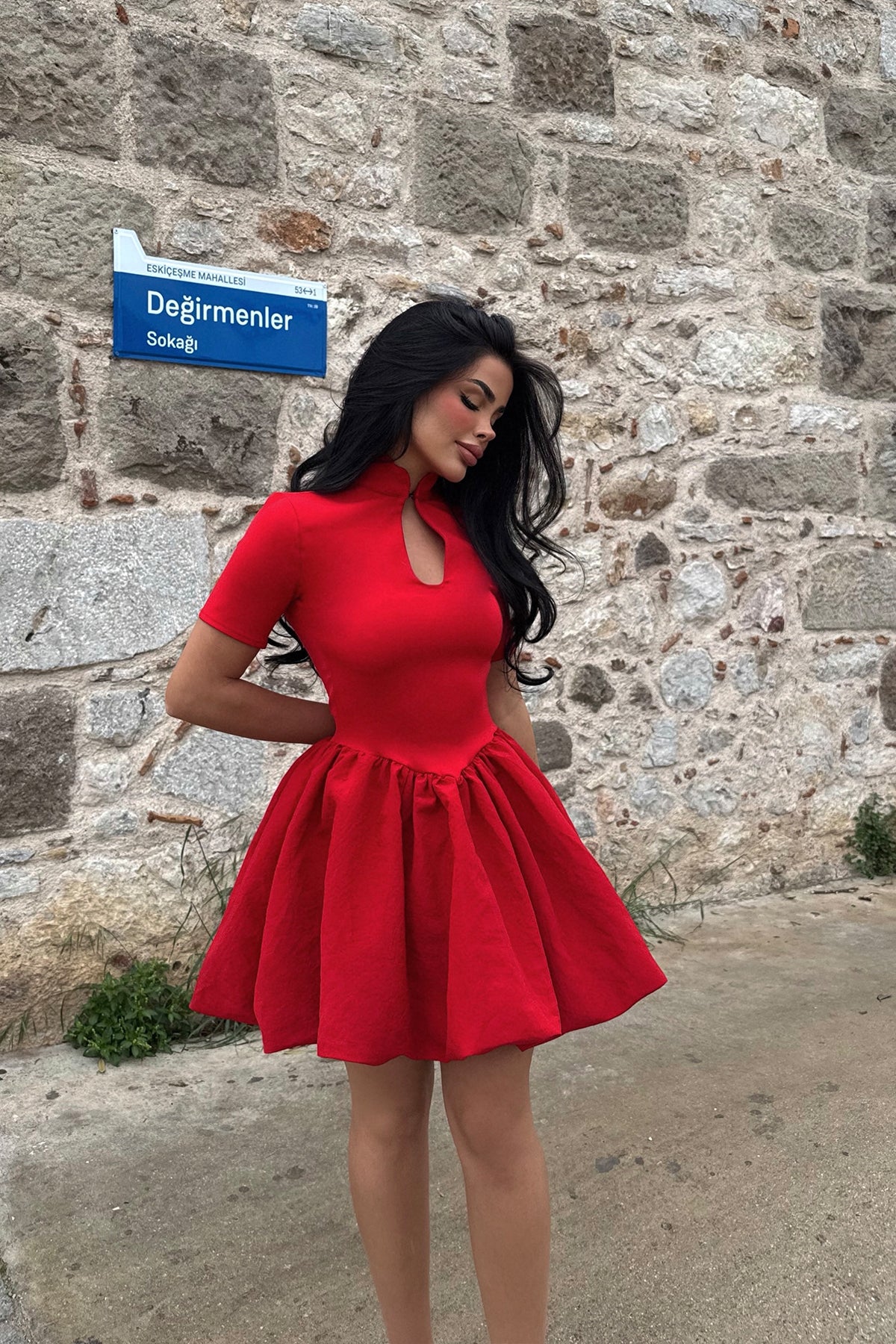 Red Window Detail Mini Dress