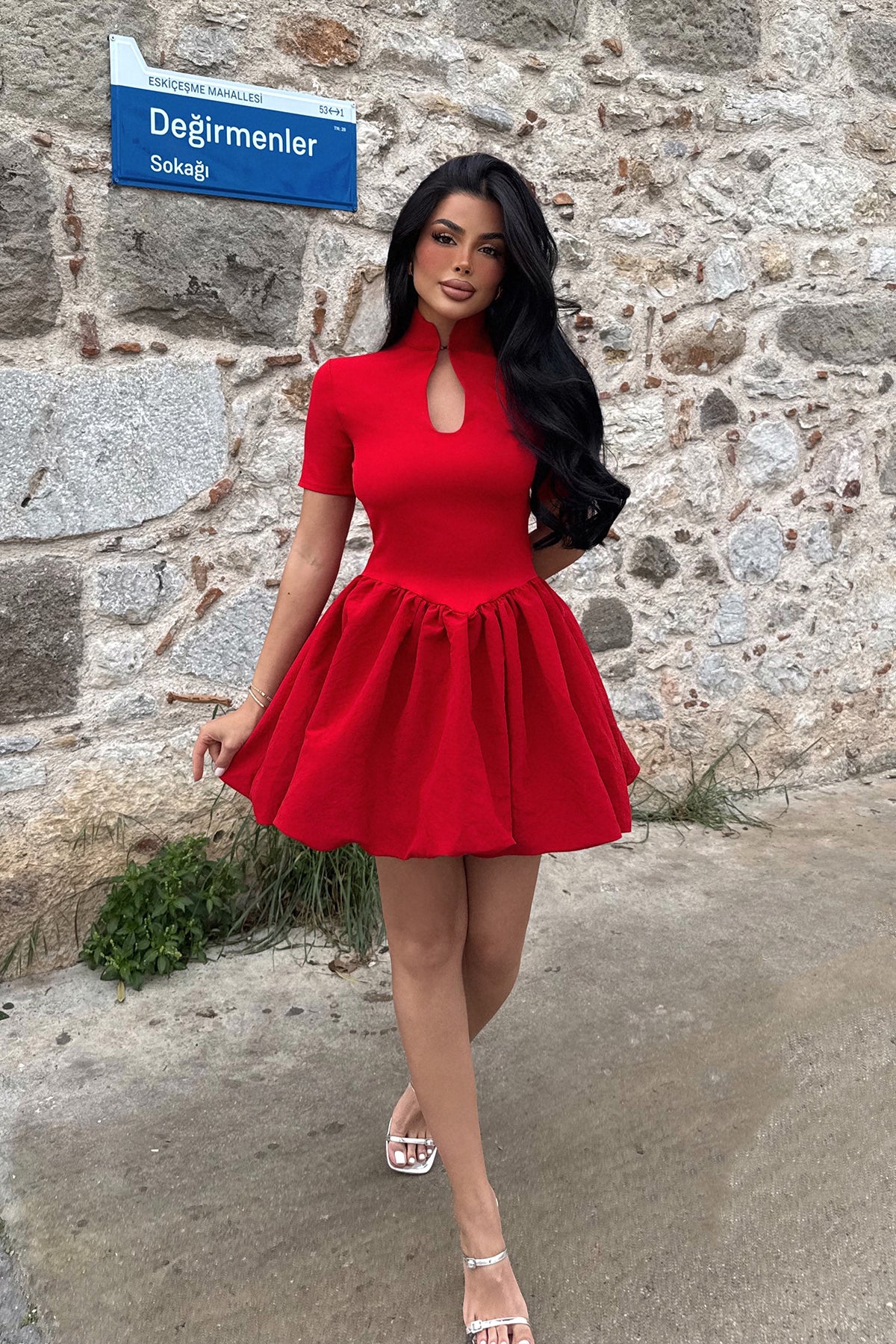 Red Window Detail Mini Dress