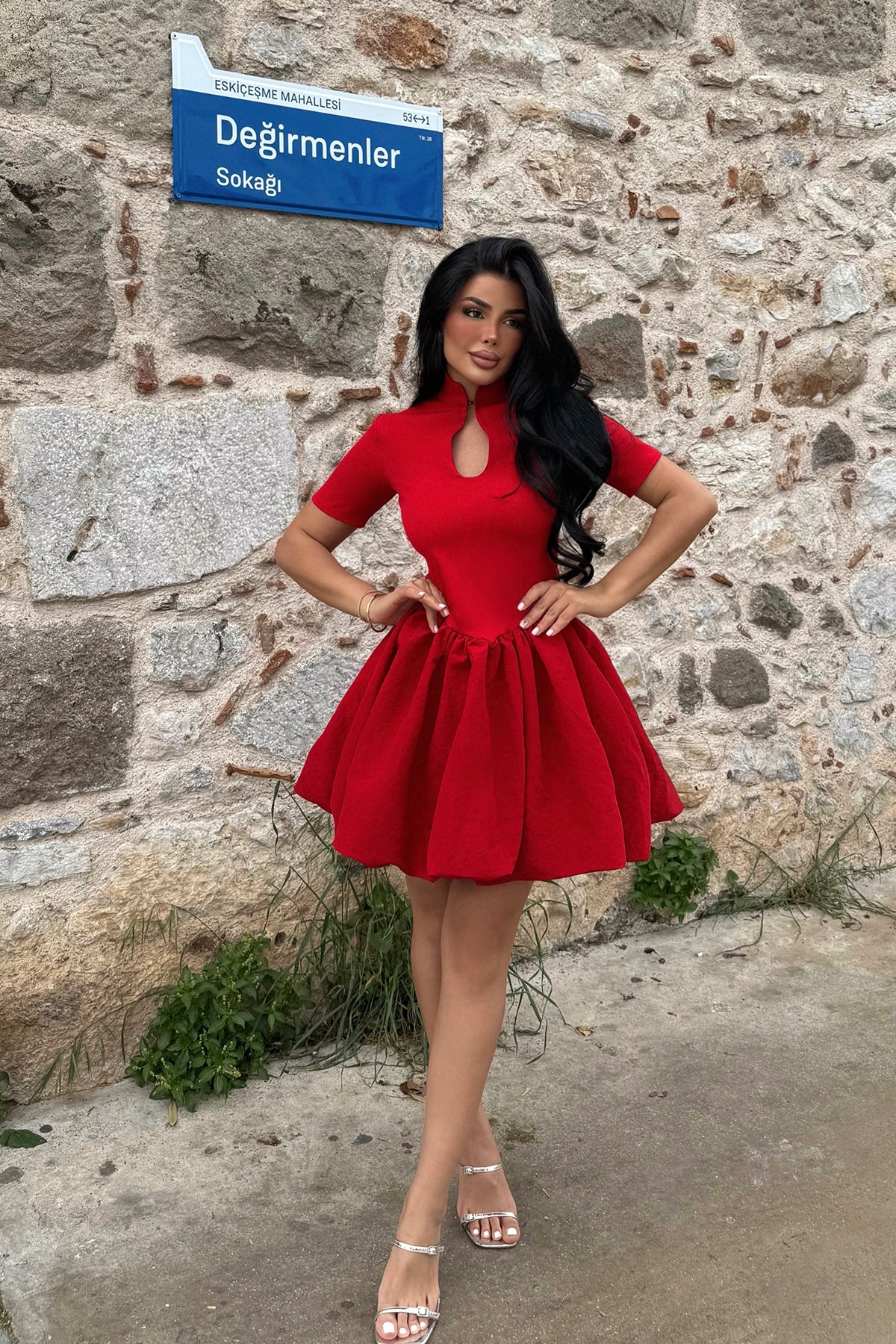 Red Window Detail Mini Dress