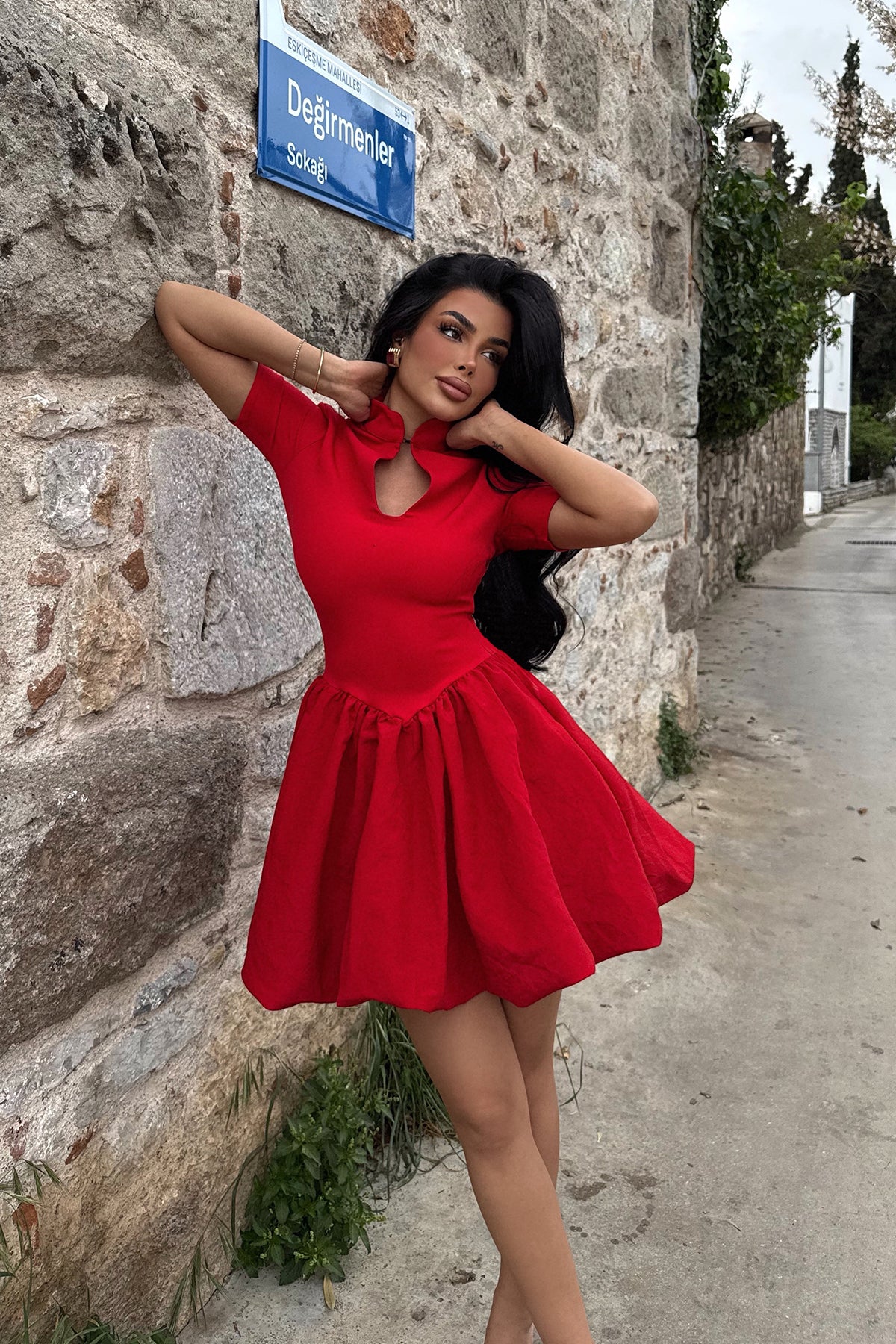 Red Window Detail Mini Dress