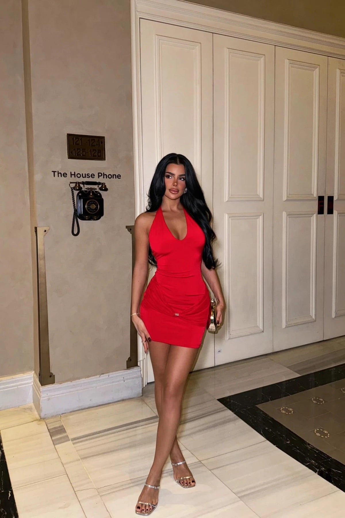 Red Belt Detail Mini Dress