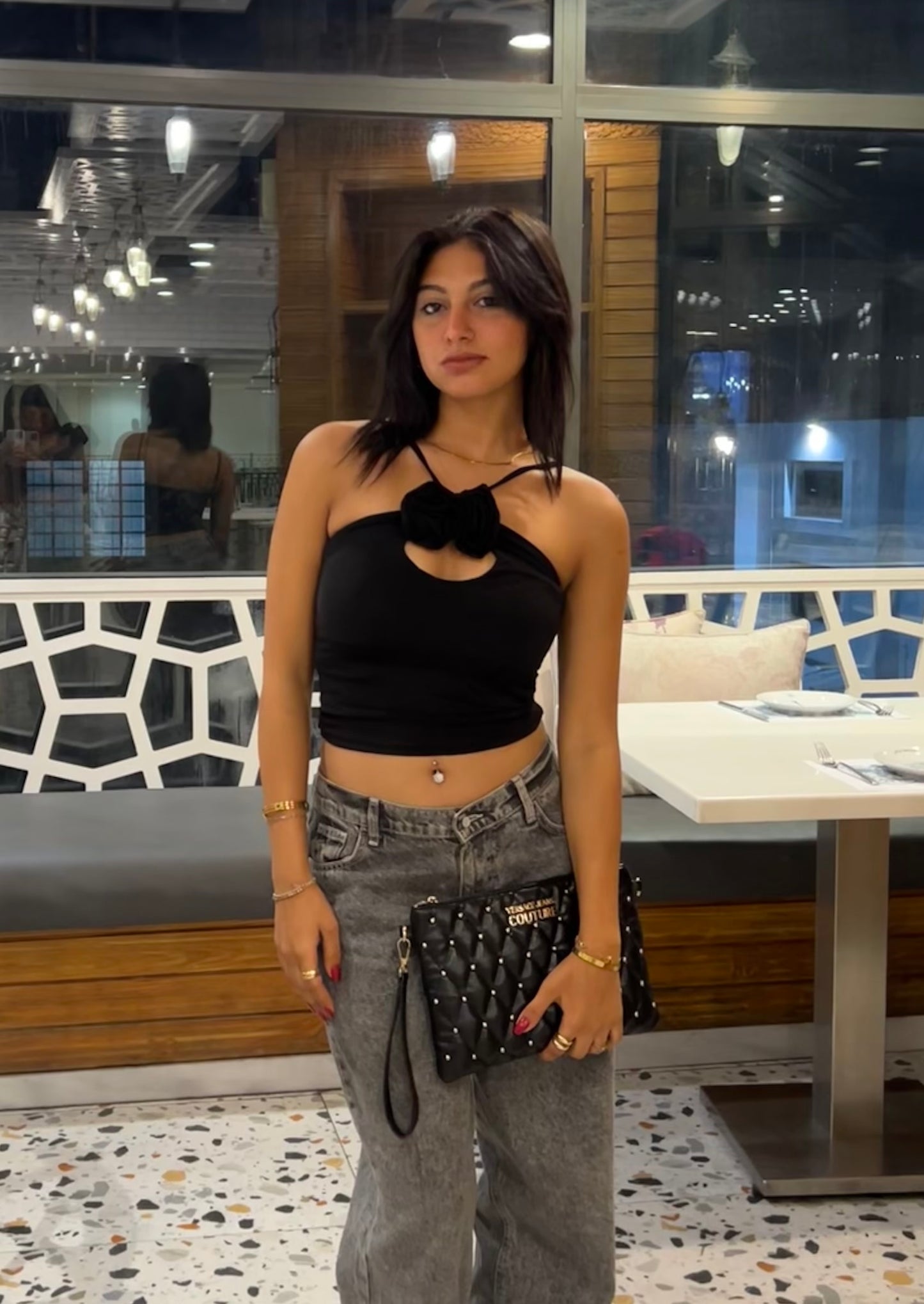 Black Hanger Rose Detail Crop Top