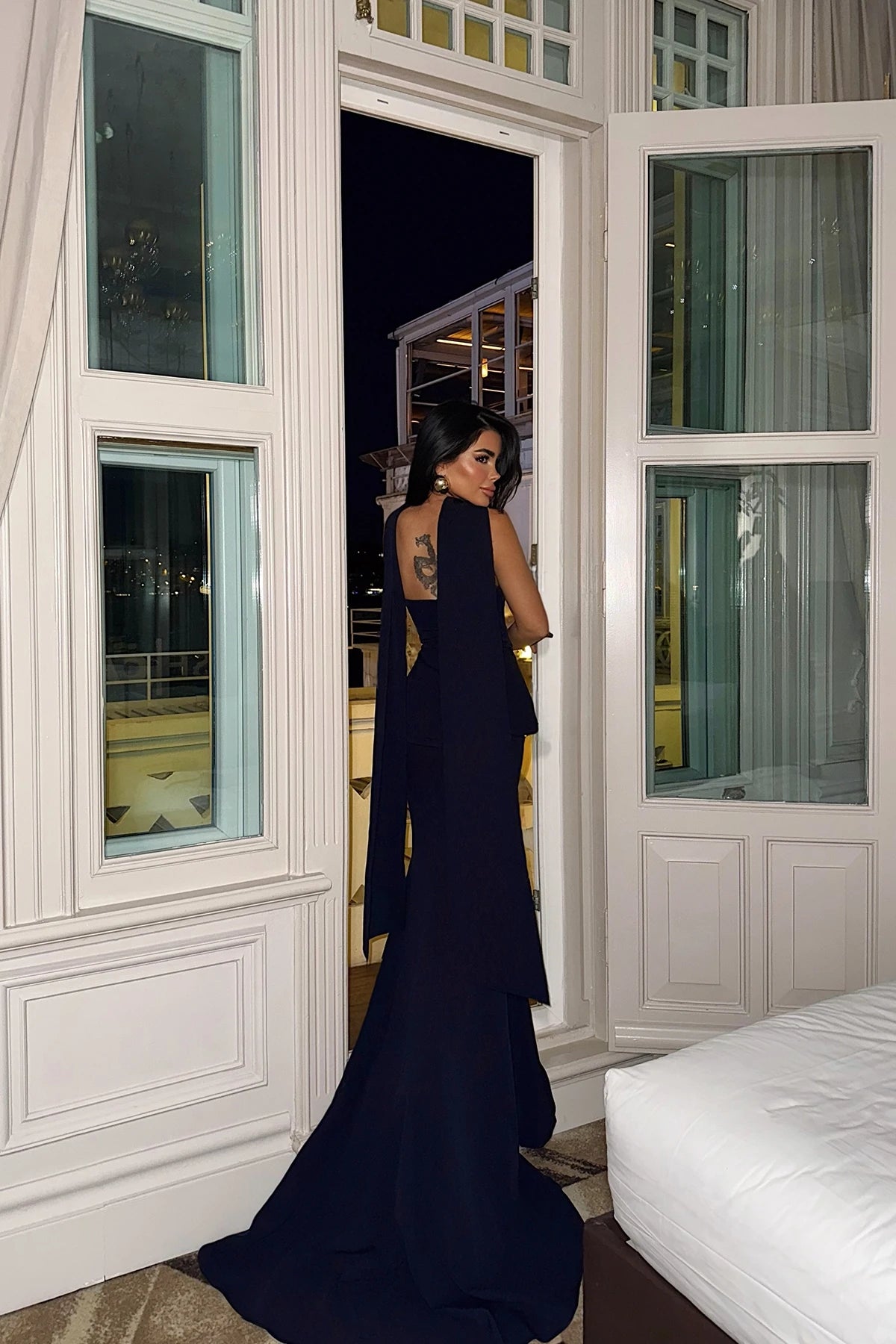 Navy Blue Benedita Long Scarf Dress