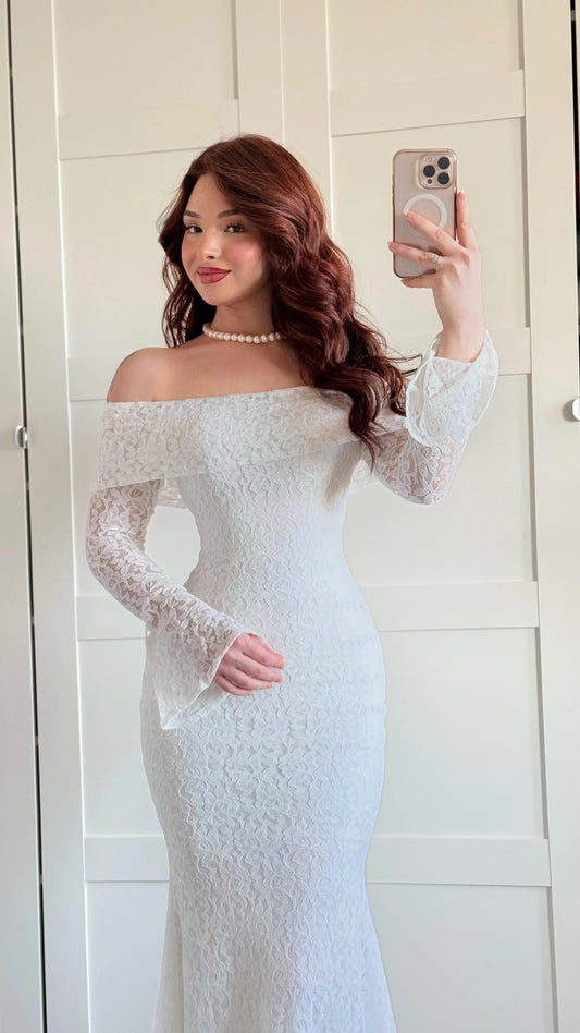 white Arya Strapless Lace Dress