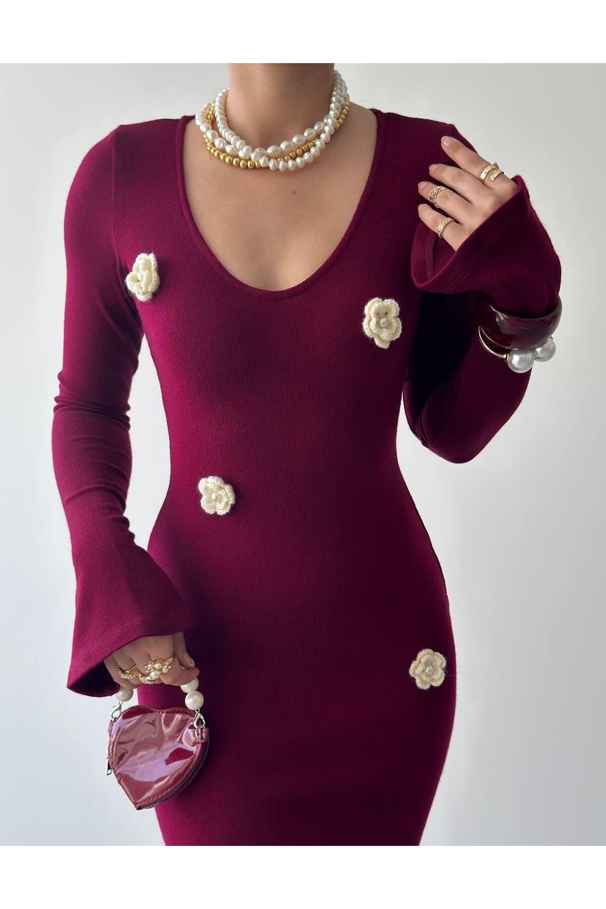 burgundy Major Flower Detail Dress