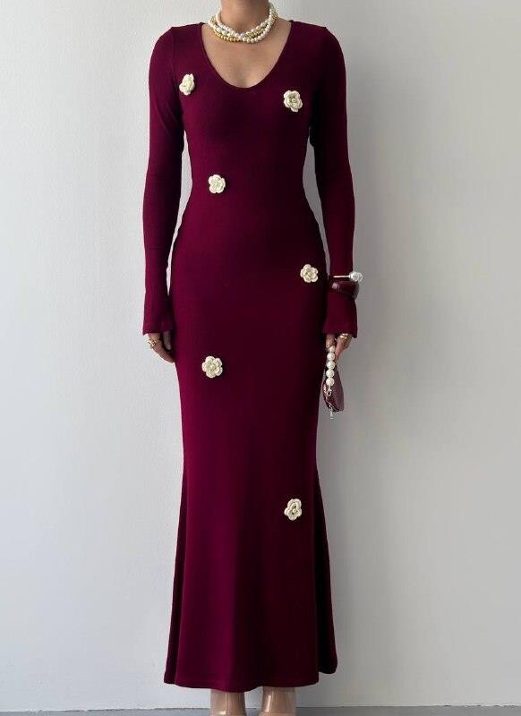 burgundy Major Flower Detail Dress