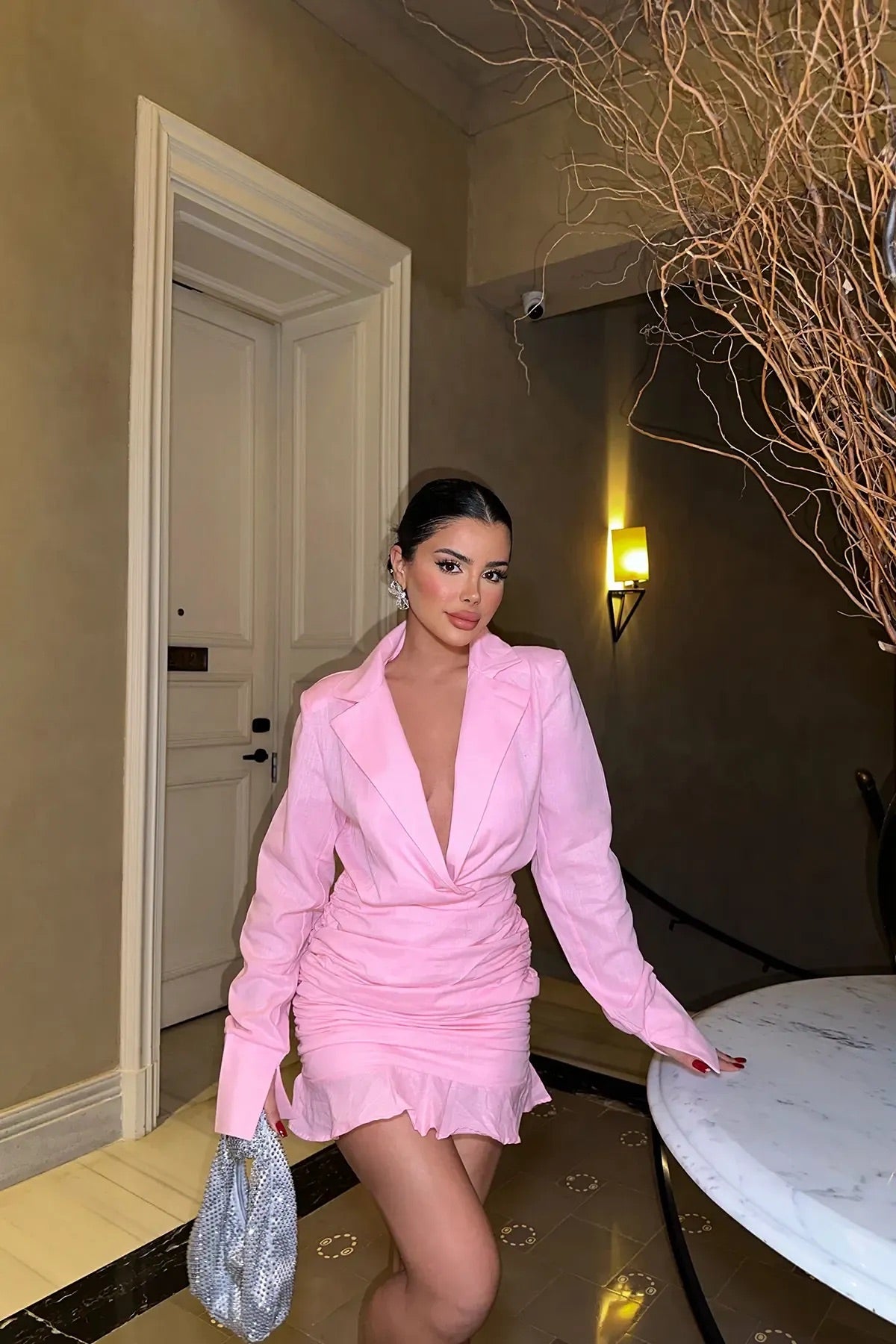 Pink Shirt Collar Mini Dress