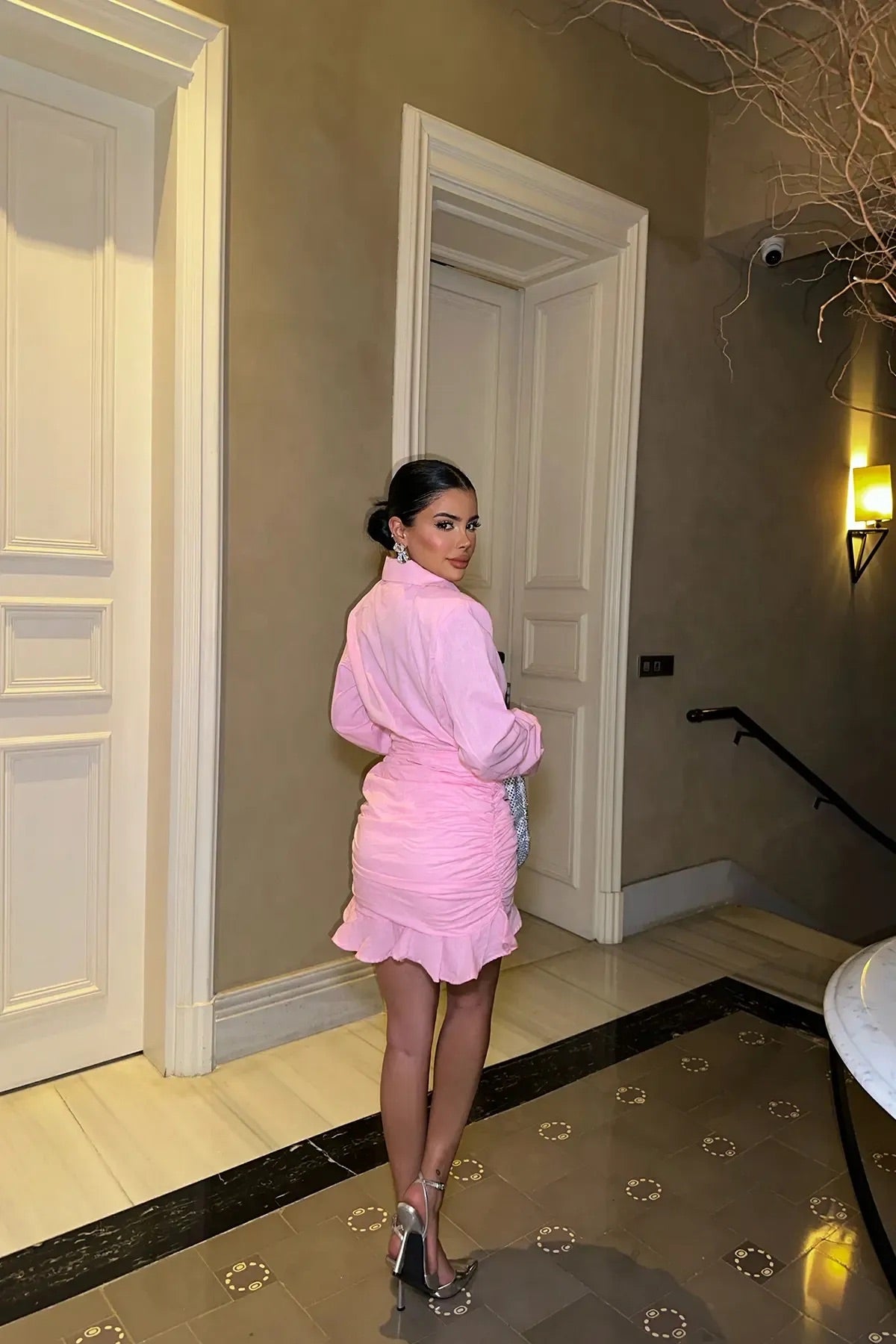 Pink Shirt Collar Mini Dress