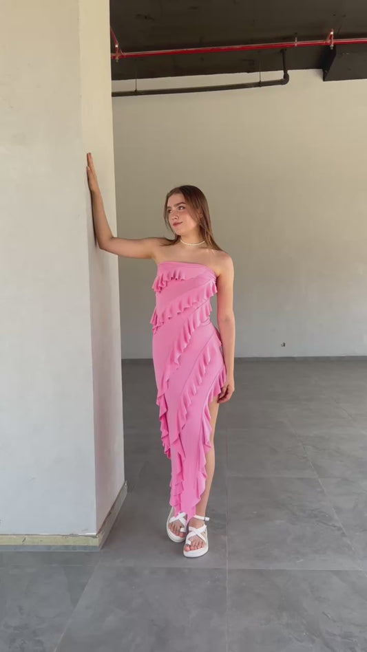 Pink FRILLY LONG DRESS