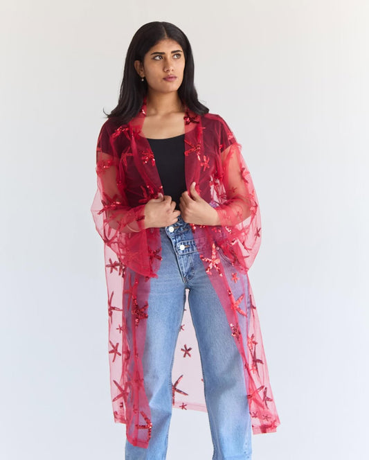 Red tulle kimono