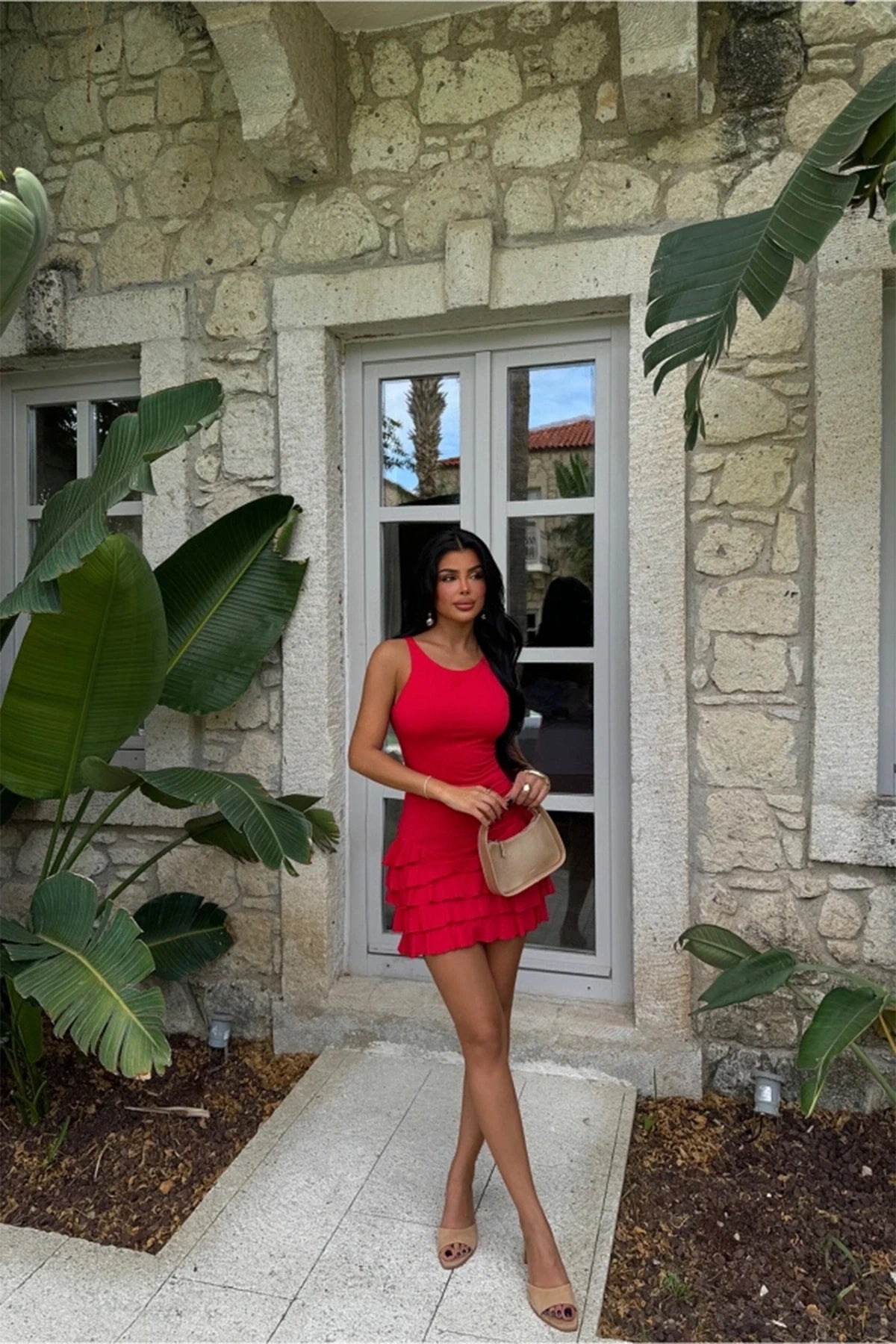 Red Naia Ruffle Dress