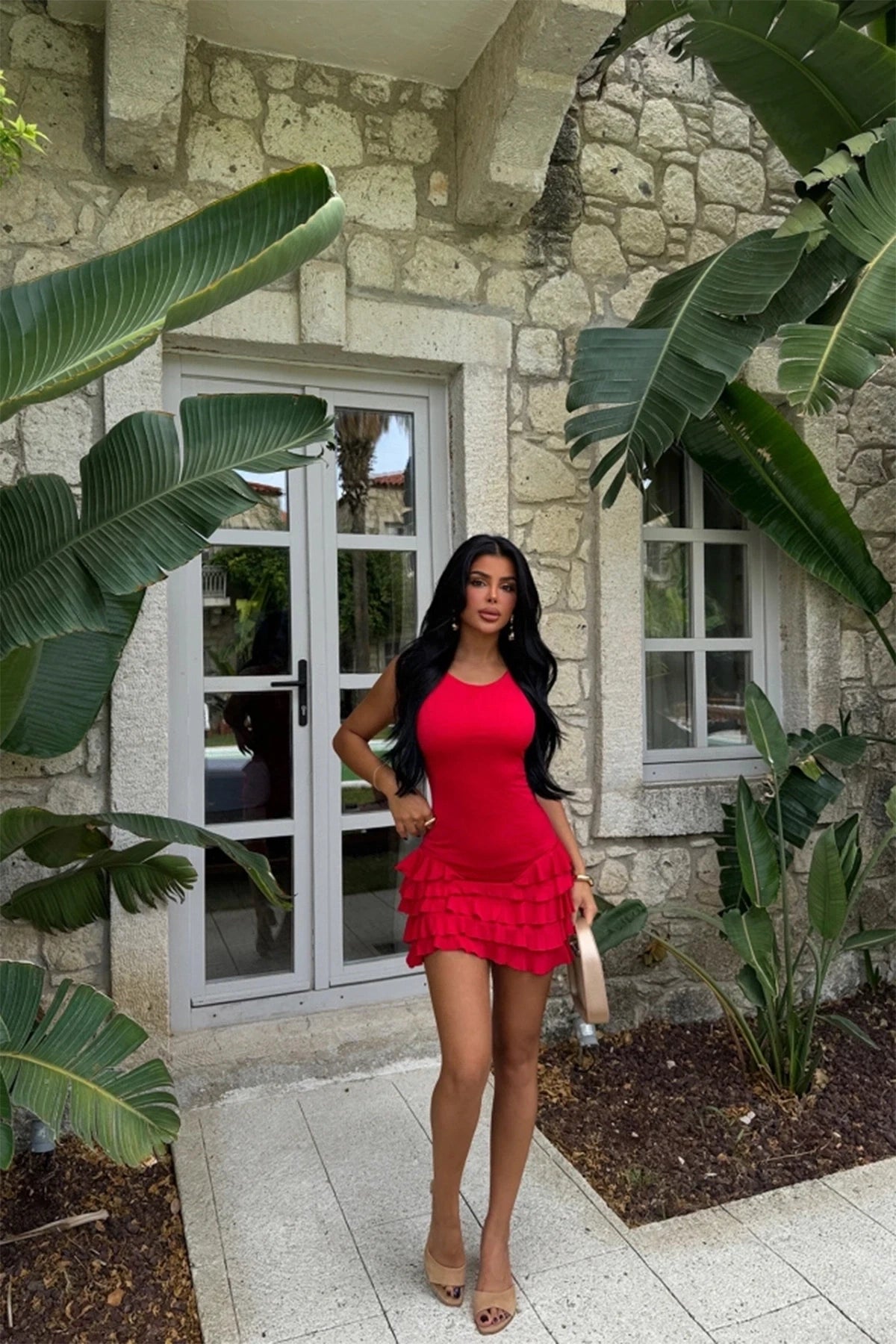 Red Naia Ruffle Dress