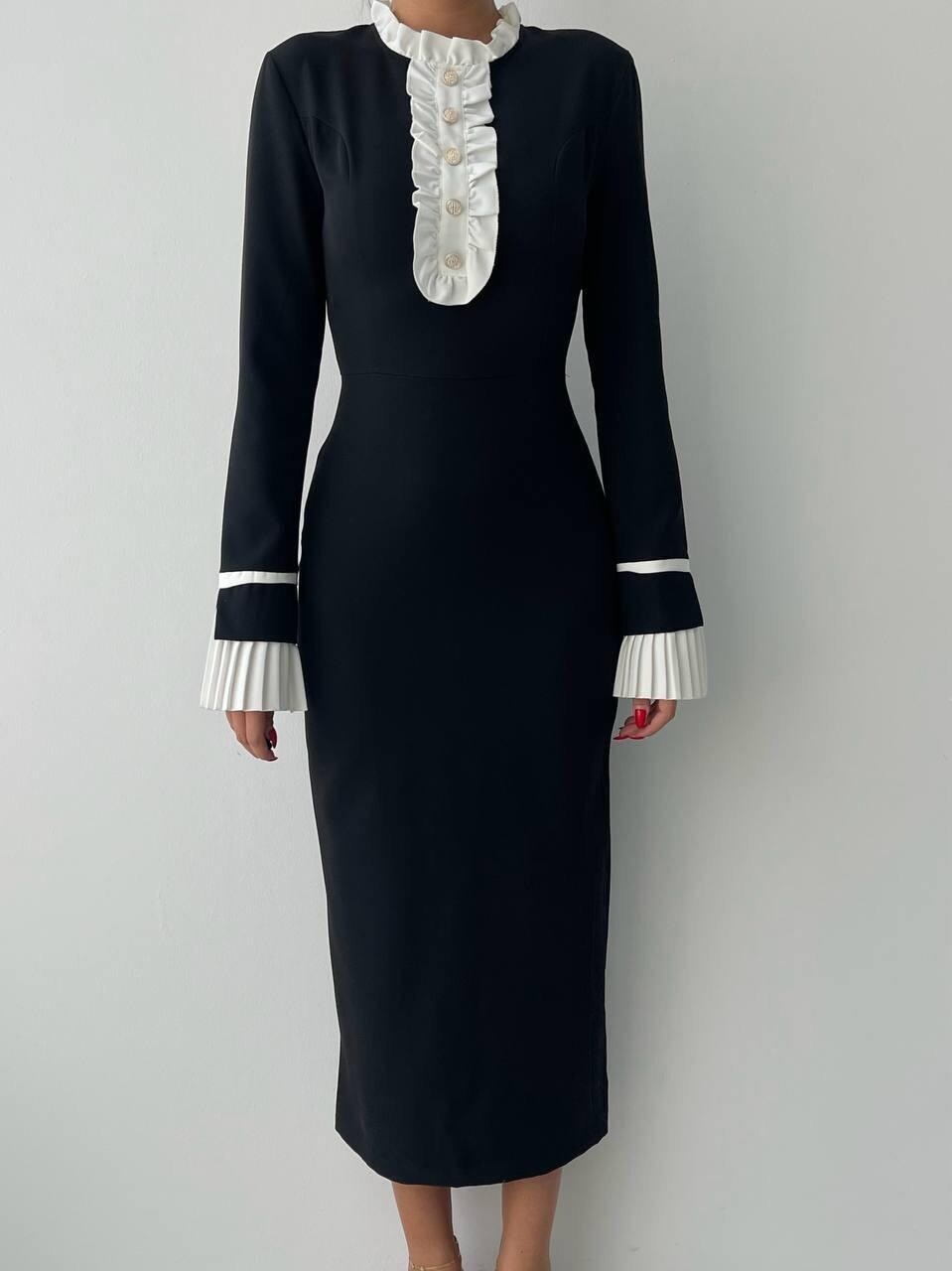 Black Ripon Long Sleeve Dress