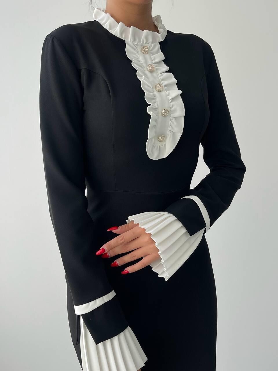 Black Ripon Long Sleeve Dress