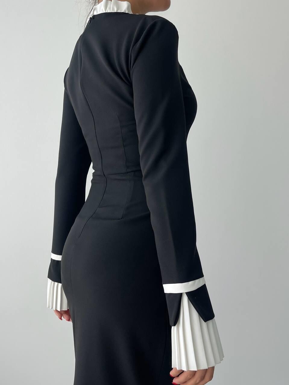 Black Ripon Long Sleeve Dress