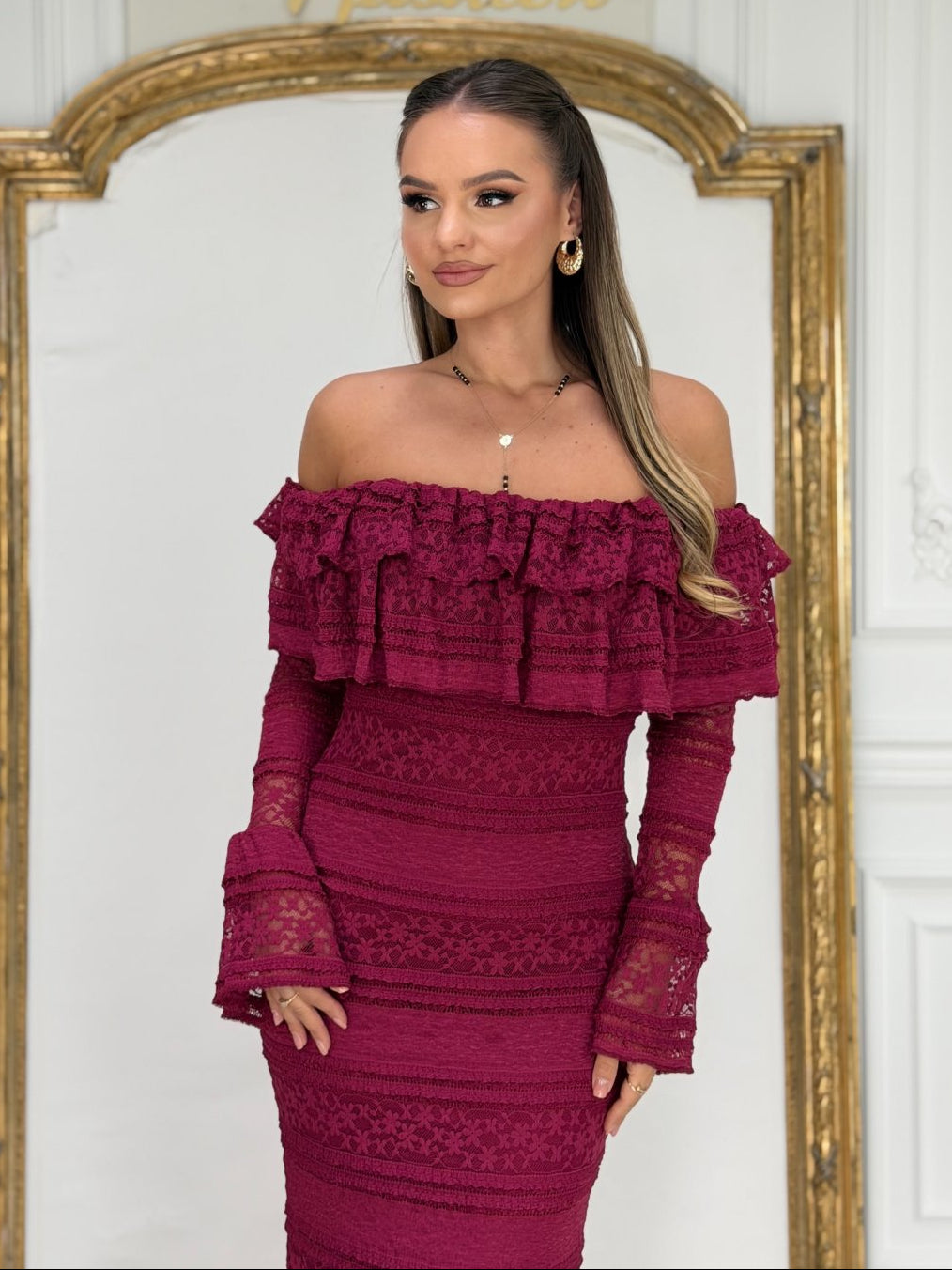 burghandy Vova Strapless Dress