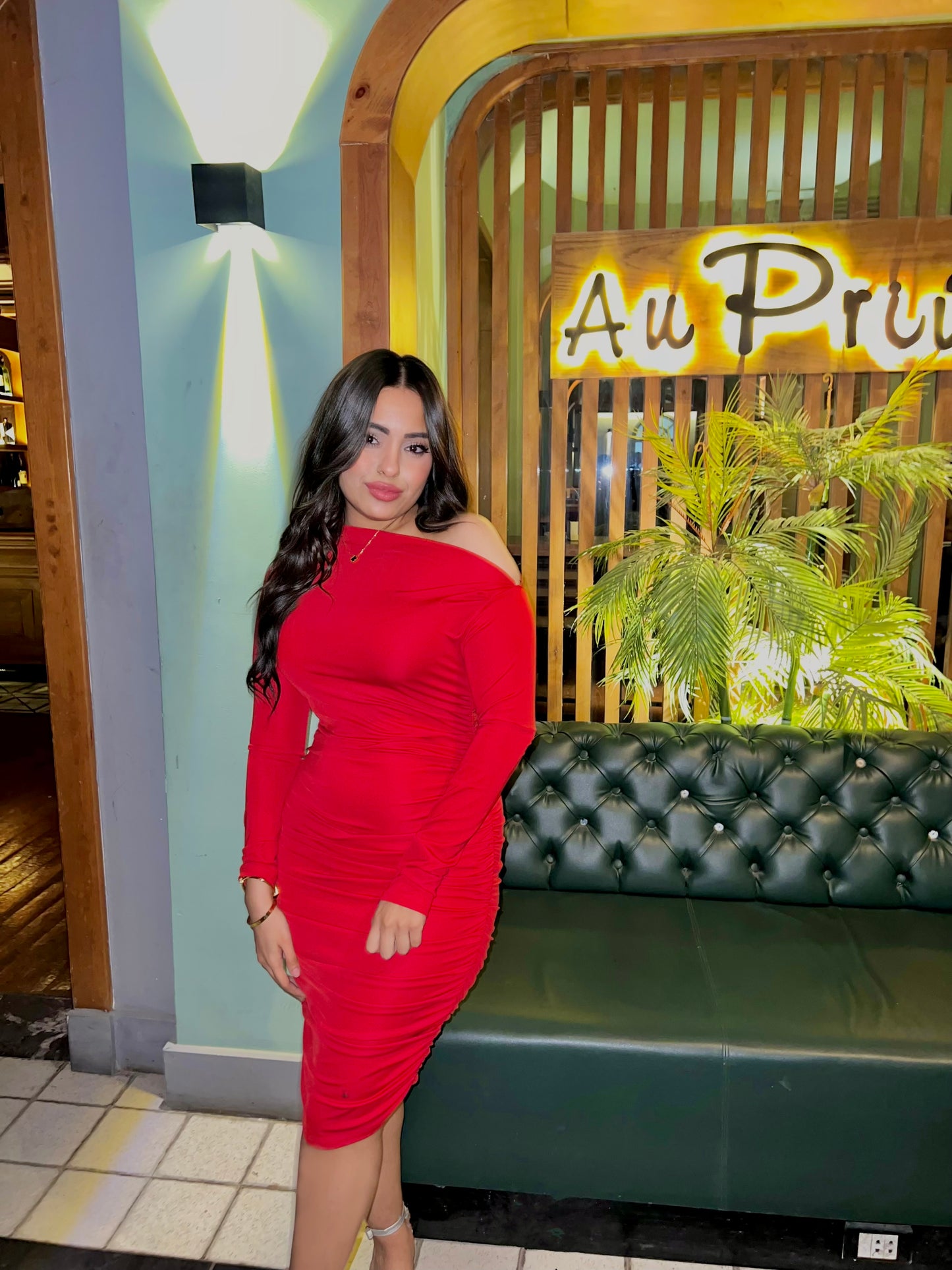 Red One-Shoulder Ruched Mini Dress