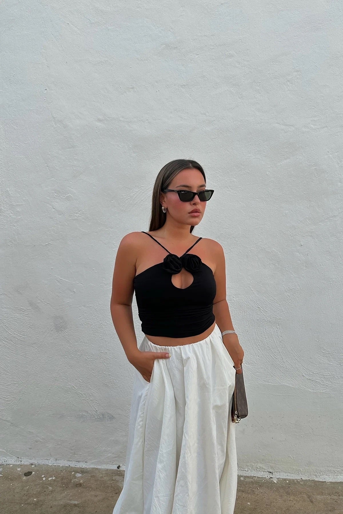 Black Hanger Rose Detail Crop Top