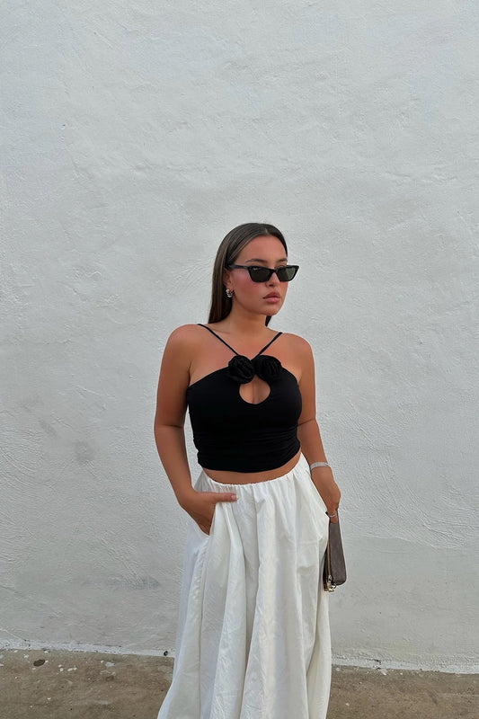 Black Hanger Rose Detail Crop Top