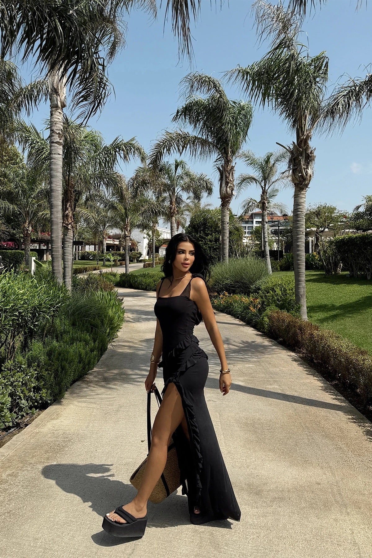 Black Astrid Slit Long Dress