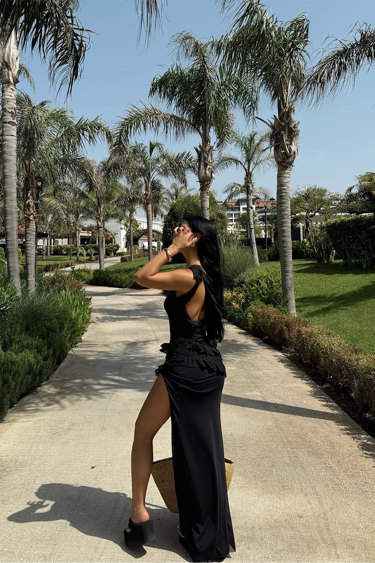 Black Astrid Slit Long Dress