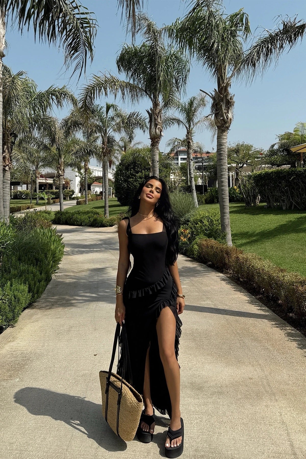 Black Astrid Slit Long Dress
