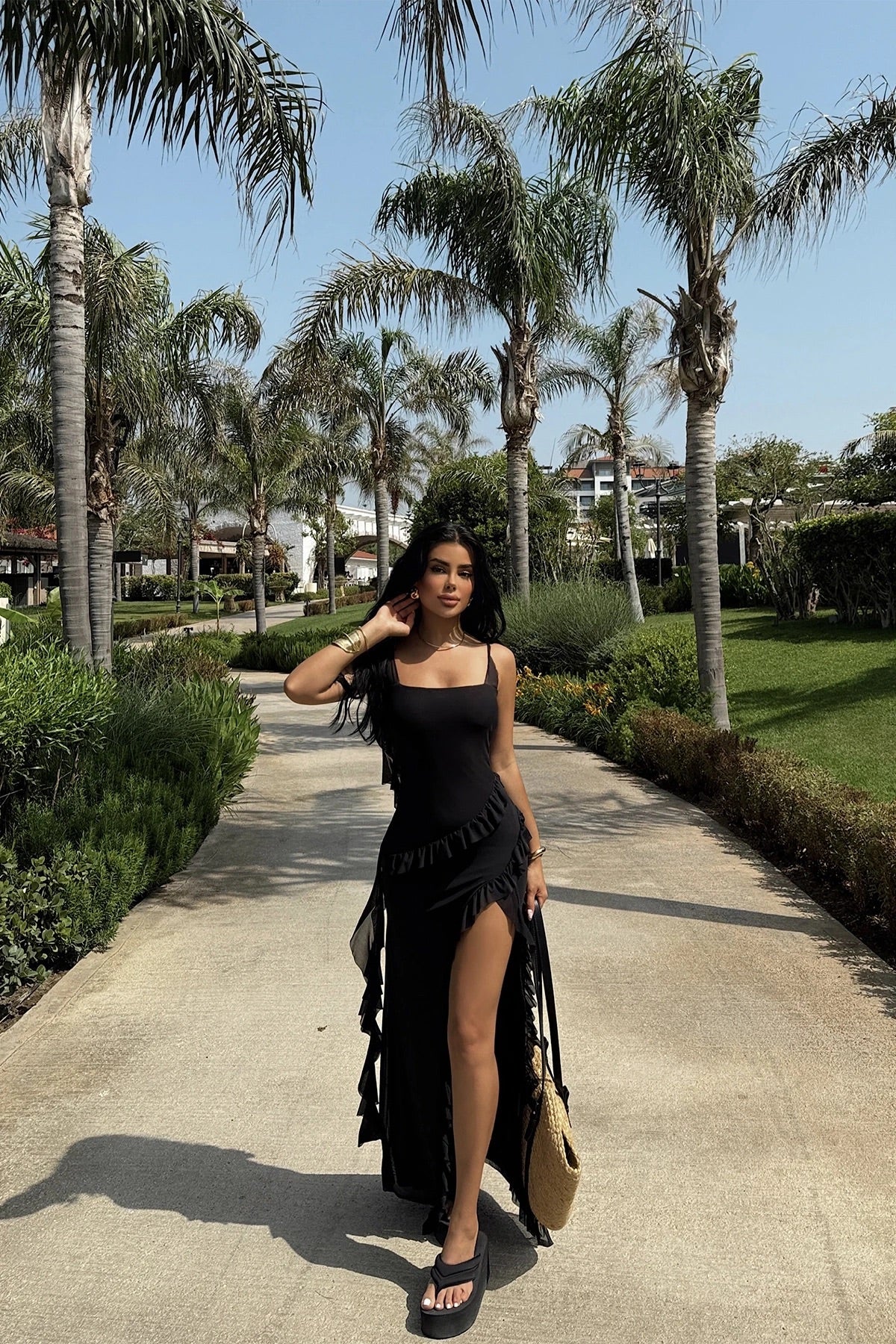 Black Astrid Slit Long Dress