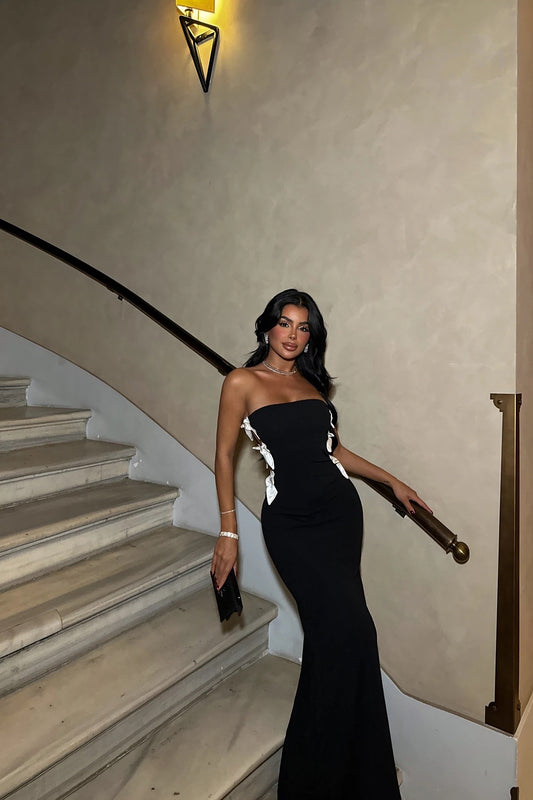 Black Ribbon Detail Strapless Dress
