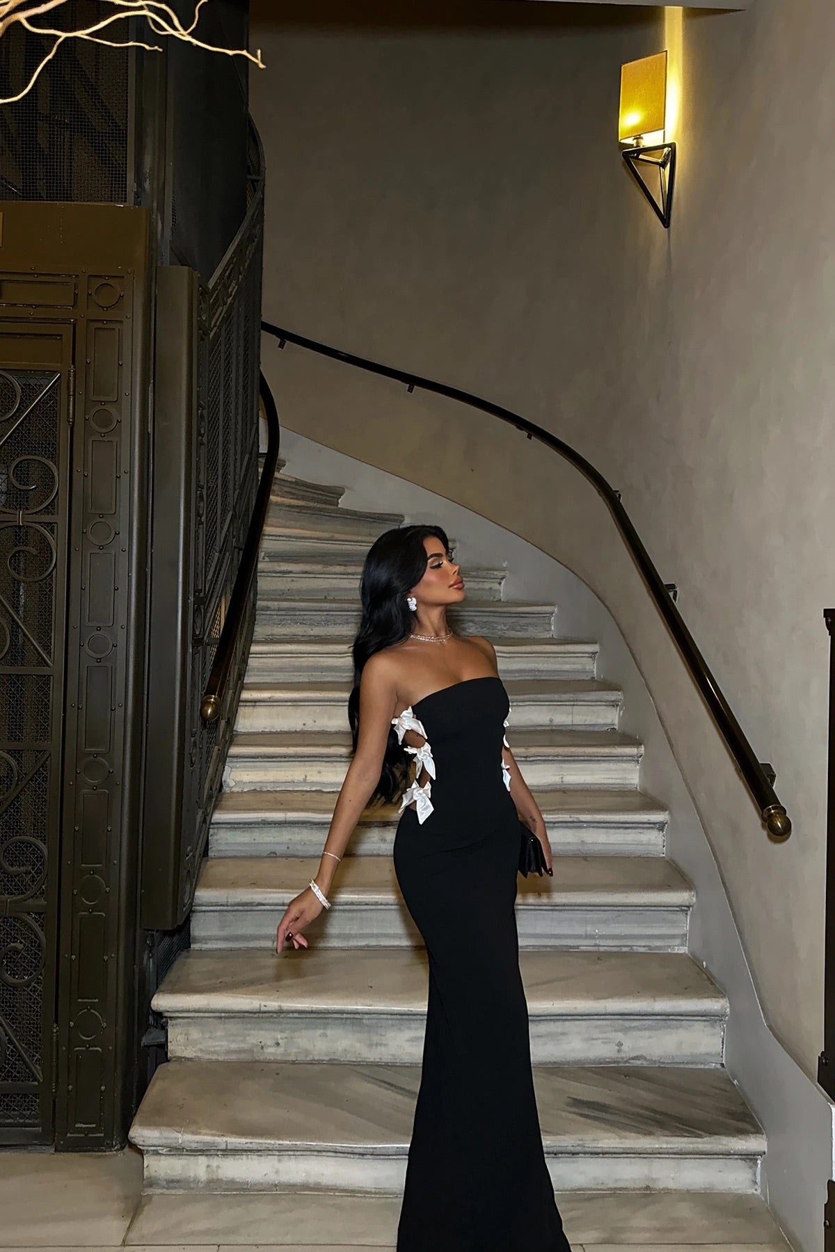 Black Ribbon Detail Strapless Dress